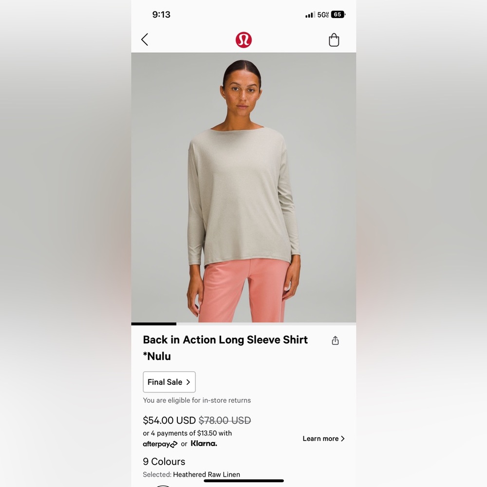Lululemon Back In Action LS shirt *Nulu